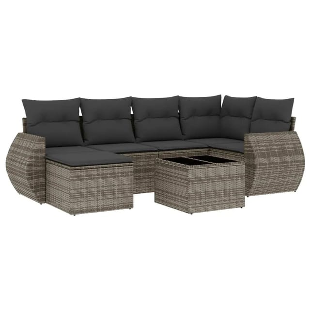 vidaXL 7-tlg Garten-Sofagarnitur mit Kissen Grau Poly Rattan Modell 72