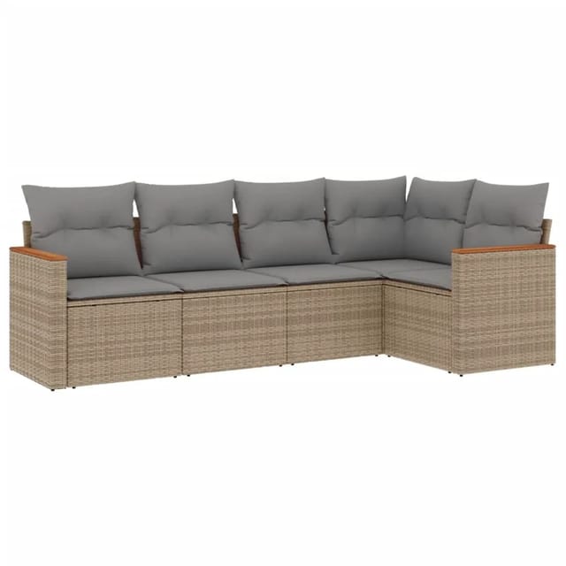 vidaXL 5-tlg Garten-Sofagarnitur mit Kissen Beige Poly Rattan Modell 158