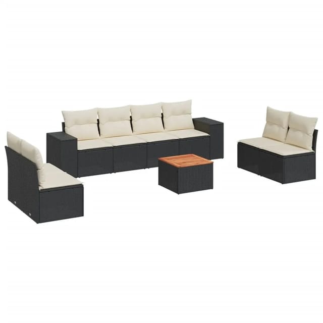 vidaXL 9-tlg Garten-Sofagarnitur mit Kissen Schwarz Poly Rattan Modell 18