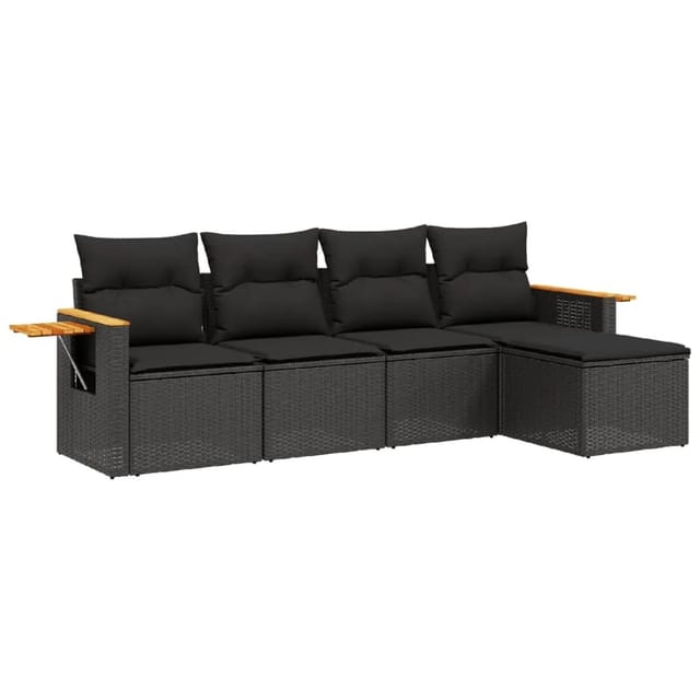 vidaXL 5-tlg Garten-Sofagarnitur mit Kissen Schwarz Poly Rattan Modell 141