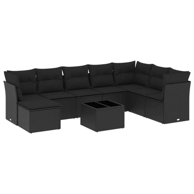vidaXL 9-tlg Garten-Sofagarnitur mit Kissen Schwarz Poly Rattan Modell 13