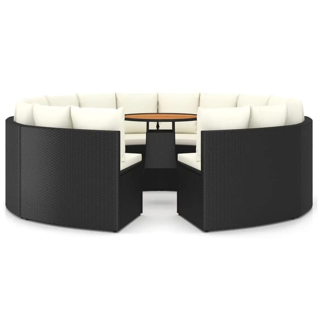 vidaXL 9-tlg Garten-Sofagarnitur mit Auflagen Poly Rattan Schwarz Modell 1