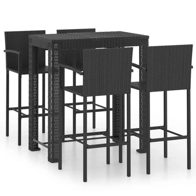vidaXL 5-tlg Garten-Bar-Set mit Armlehnen Poly Rattan Schwarz
