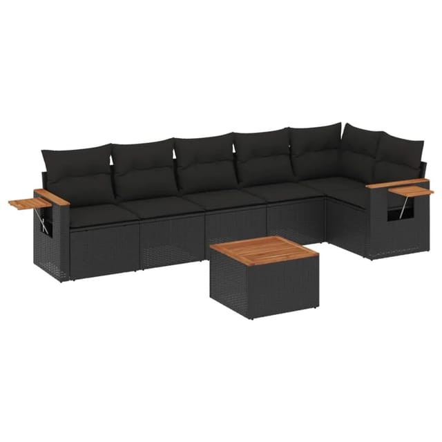 vidaXL 7-tlg Garten-Sofagarnitur mit Kissen Schwarz Poly Rattan Modell 214