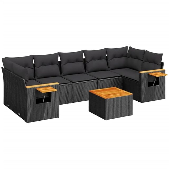 vidaXL 8-tlg Garten-Sofagarnitur mit Kissen Schwarz Poly Rattan Modell 231