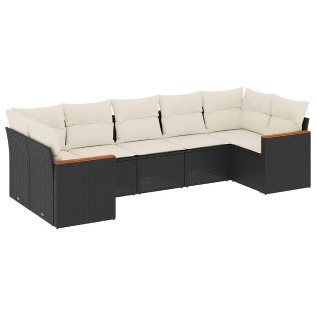 vidaXL 7-tlg Garten-Sofagarnitur mit Kissen Schwarz Poly Rattan Modell 229