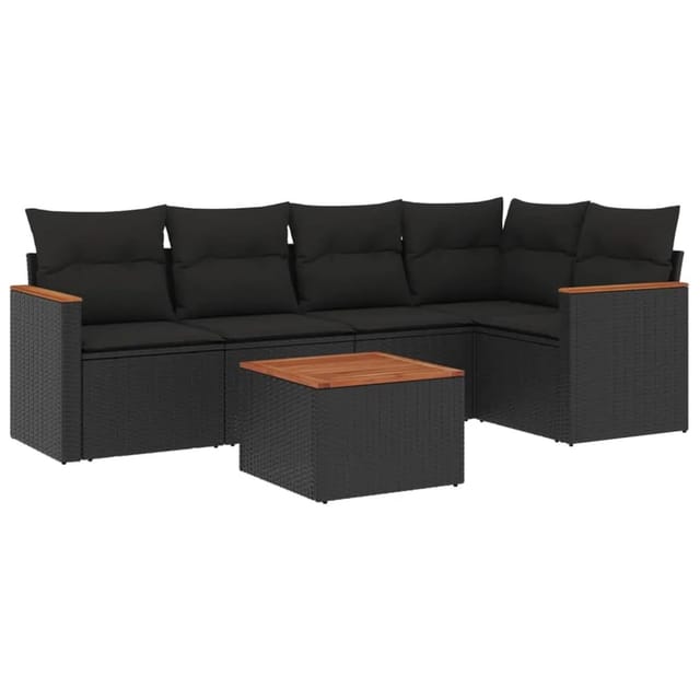 vidaXL 6-tlg Garten-Sofagarnitur mit Kissen Schwarz Poly Rattan Modell 239