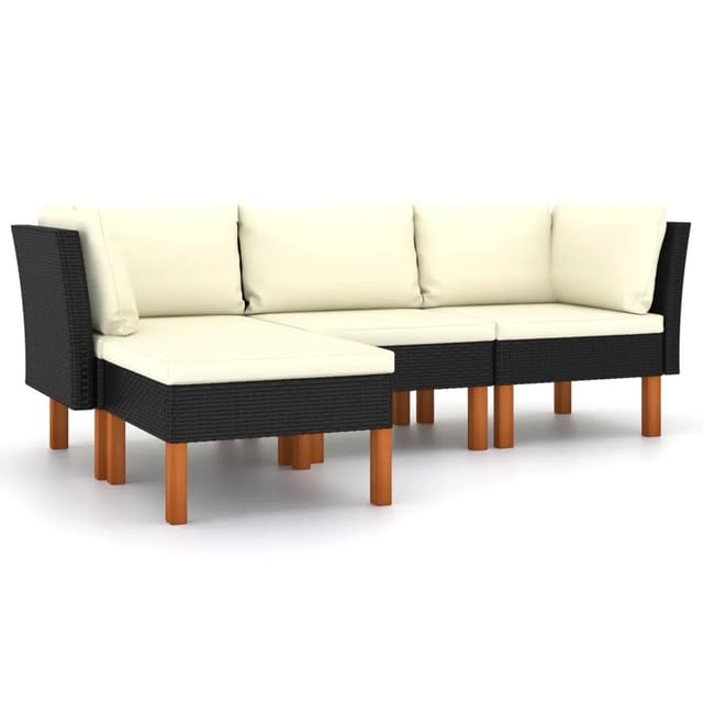 vidaXL 4-tlg Garten-Lounge-Set mit Kissen Poly Rattan Schwarz Modell 2