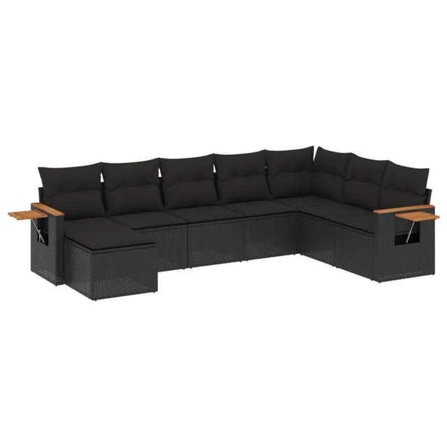 vidaXL 8-tlg Garten-Sofagarnitur mit Kissen Schwarz Poly Rattan Modell 237