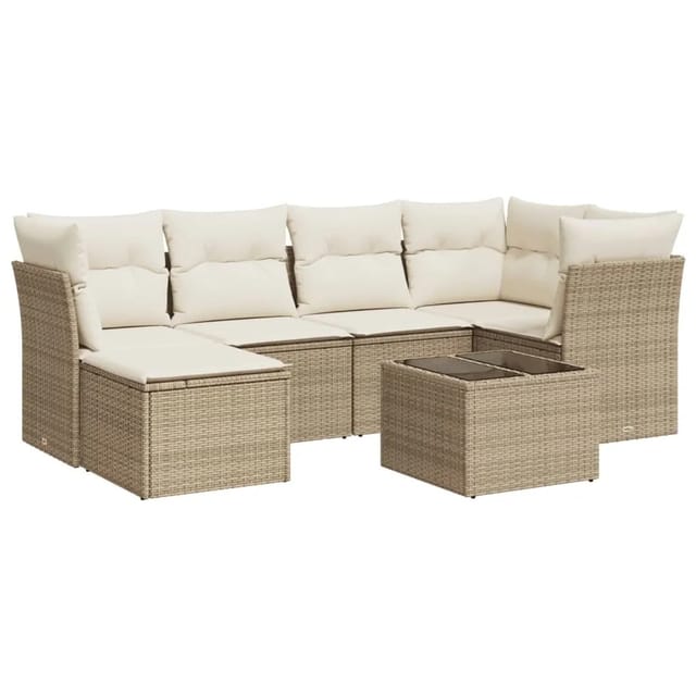 vidaXL 7-tlg Garten-Sofagarnitur mit Kissen Beige Poly Rattan Modell 68