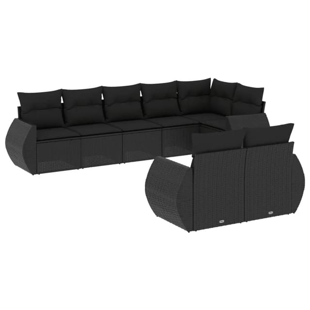 vidaXL 8-tlg Garten-Sofagarnitur mit Kissen Schwarz Poly Rattan Modell 99