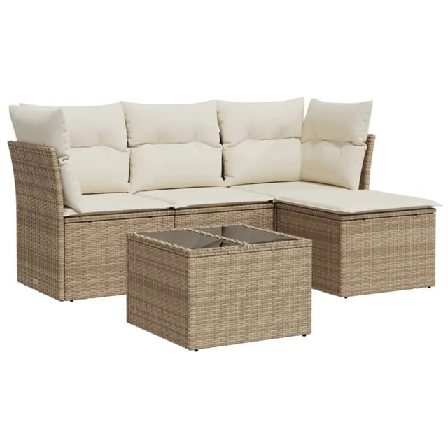 vidaXL 5-tlg Garten-Sofagarnitur mit Kissen Beige Poly Rattan Modell 65