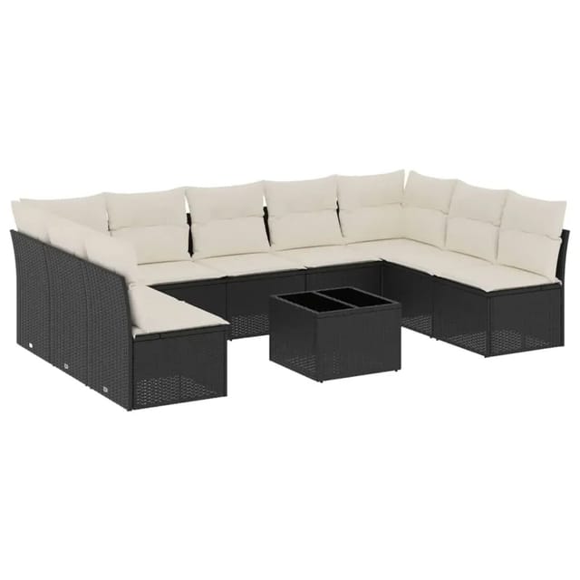vidaXL 10-tlg Garten-Sofagarnitur mit Kissen Schwarz Poly Rattan Modell 125