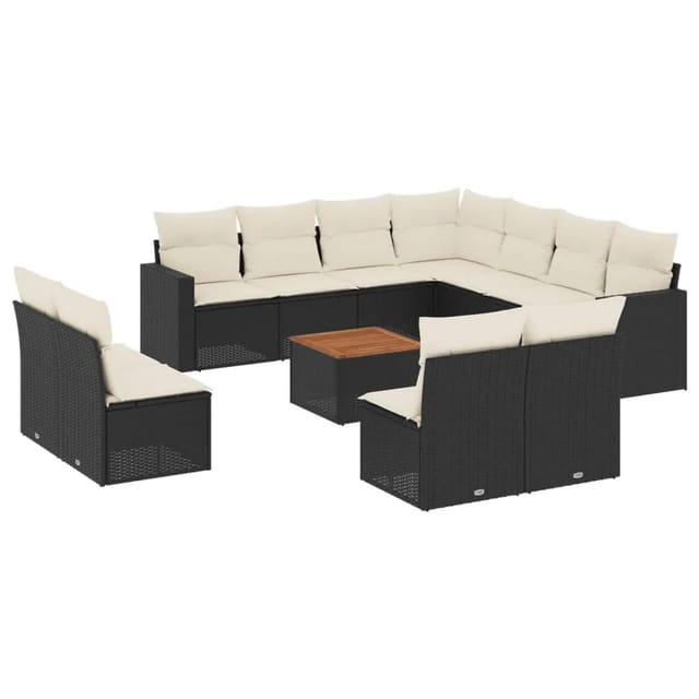vidaXL 12-tlg Garten-Sofagarnitur mit Kissen Schwarz Poly Rattan Modell 60