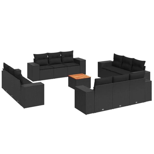 vidaXL 13-tlg Garten-Sofagarnitur mit Kissen Schwarz Poly Rattan Modell 28