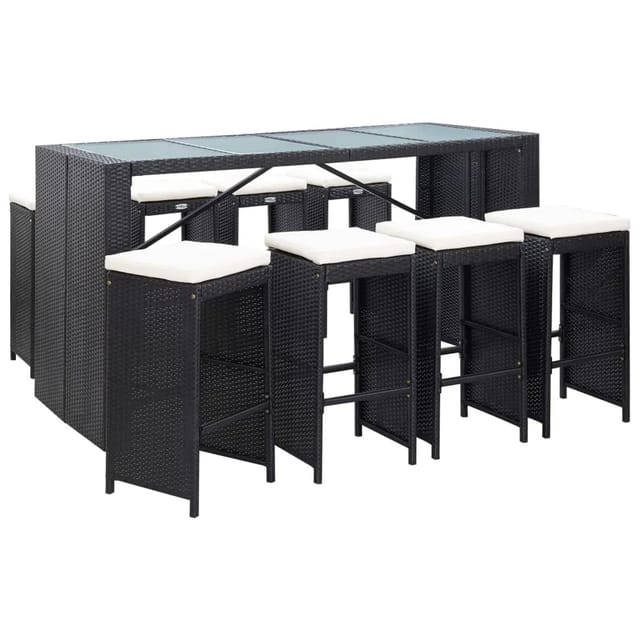 vidaXL 9-tlg Gartenbar-Set Poly Rattan Schwarz