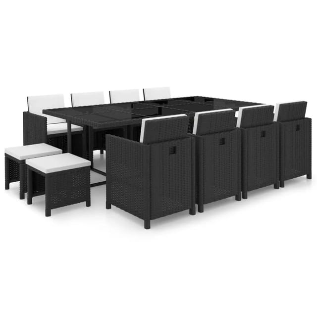vidaXL 13-tlg Garten-Essgruppe mit Auflagen Poly Rattan Schwarz Modell 1