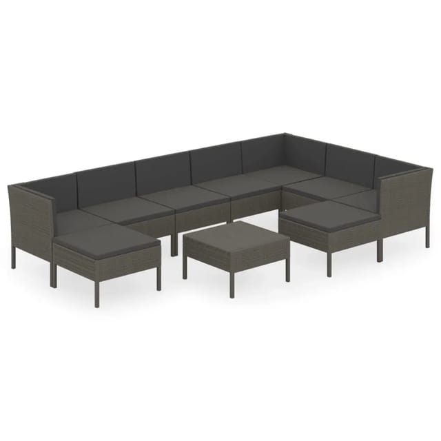 vidaXL 10-tlg Garten-Lounge-Set mit Auflagen Poly Rattan Grau Modell 13