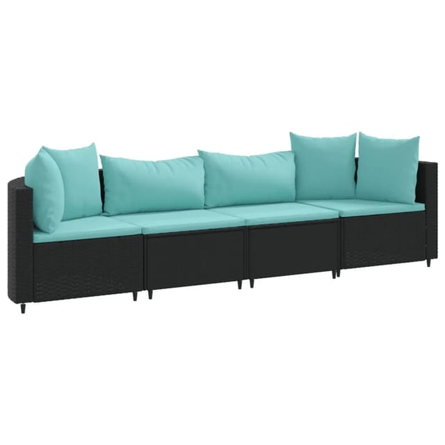 vidaXL 4-tlg Garten-Sofagarnitur mit Kissen Schwarz Poly Rattan Modell 76