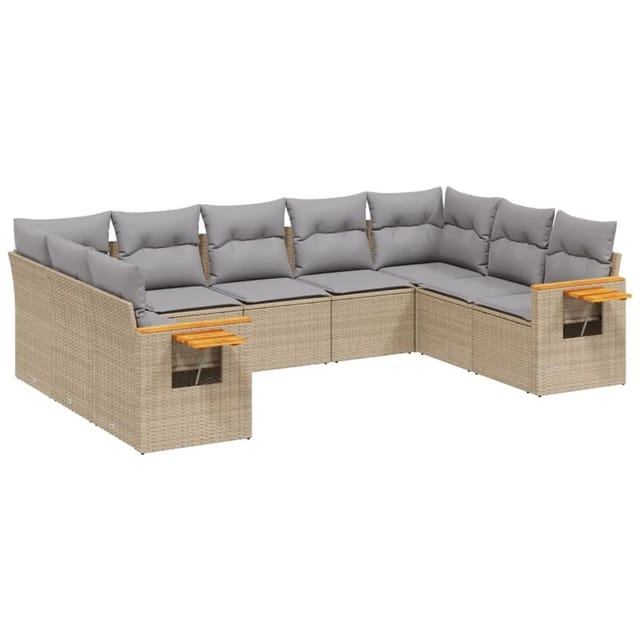 vidaXL 9-tlg Garten-Sofagarnitur mit Kissen Beige Poly Rattan Modell 107