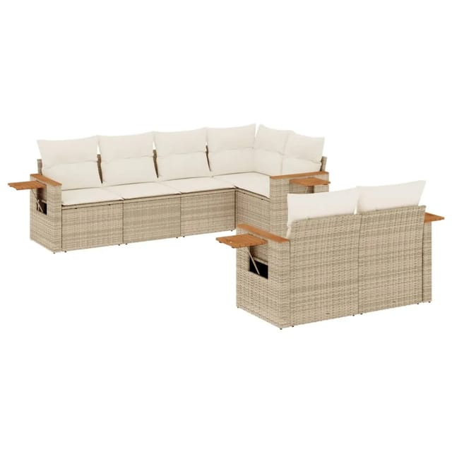 vidaXL 7-tlg Garten-Sofagarnitur mit Kissen Beige Poly Rattan Modell 151