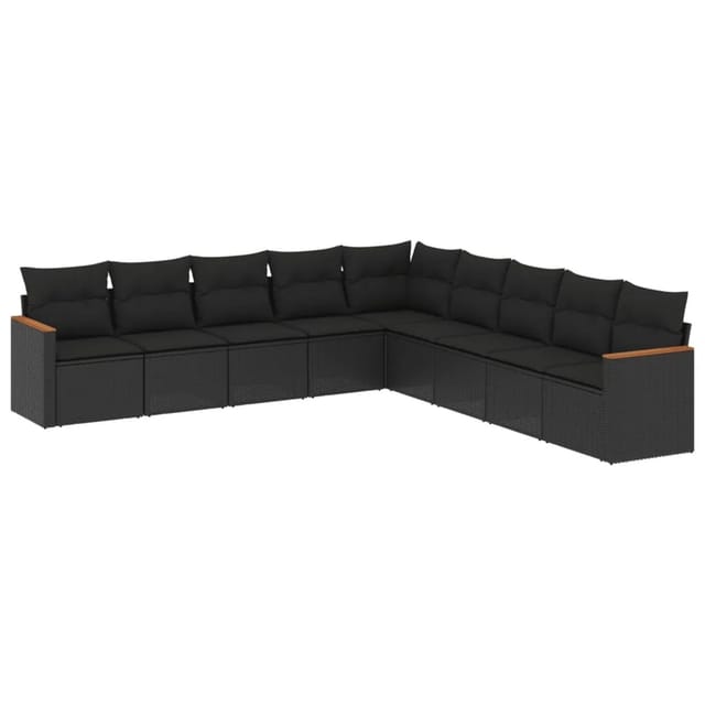 vidaXL 9-tlg Garten-Sofagarnitur mit Kissen Schwarz Poly Rattan Modell 160