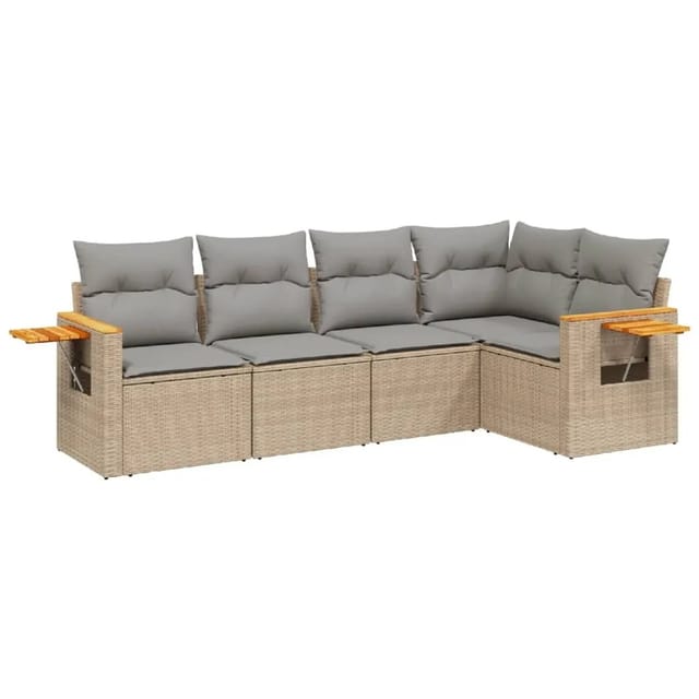 vidaXL 5-tlg Garten-Sofagarnitur mit Kissen Beige Poly Rattan Modell 79