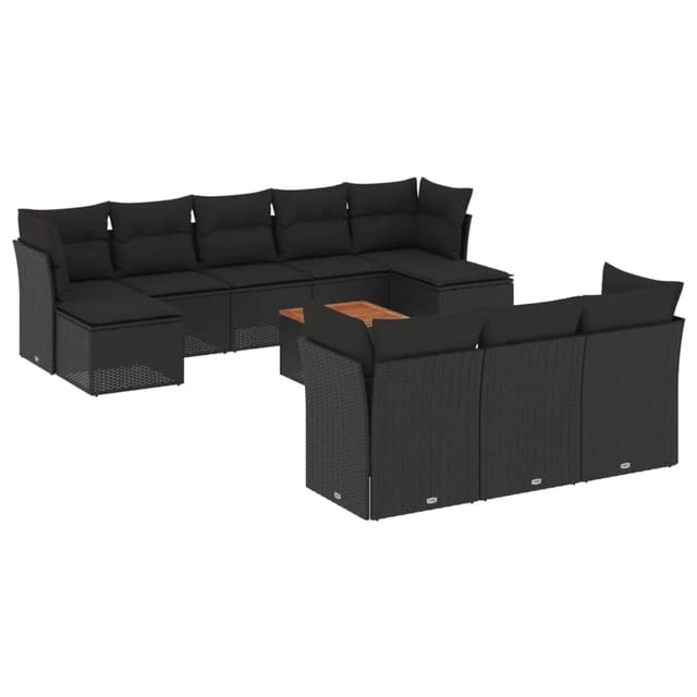 vidaXL 11-tlg Garten-Sofagarnitur mit Kissen Schwarz Poly Rattan Modell 88