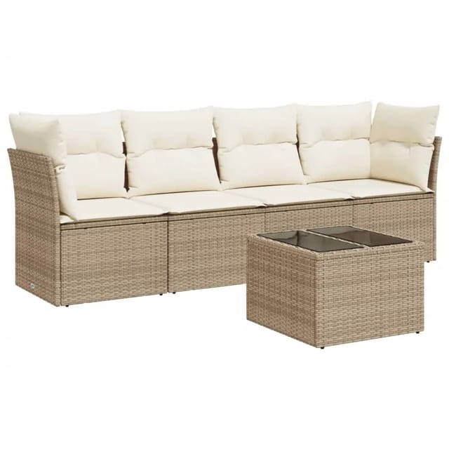 vidaXL 5-tlg Garten-Sofagarnitur mit Kissen Beige Poly Rattan Modell 36