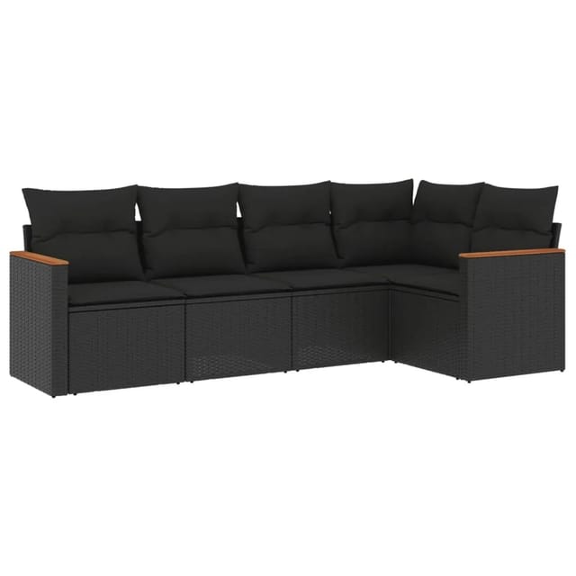 vidaXL 5-tlg Garten-Sofagarnitur mit Kissen Schwarz Poly Rattan Modell 126