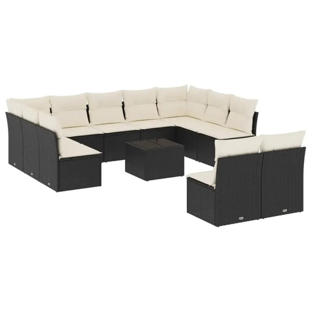 vidaXL 12-tlg Garten-Sofagarnitur mit Kissen Schwarz Poly Rattan Modell 39