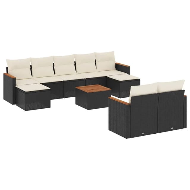 vidaXL 10-tlg Garten-Sofagarnitur mit Kissen Schwarz Poly Rattan Modell 53