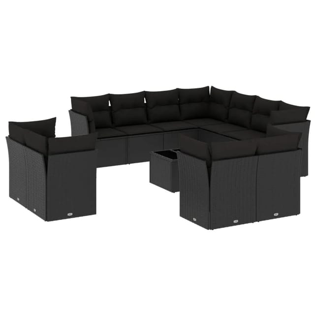 vidaXL 12-tlg Garten-Sofagarnitur mit Kissen Schwarz Poly Rattan Modell 41