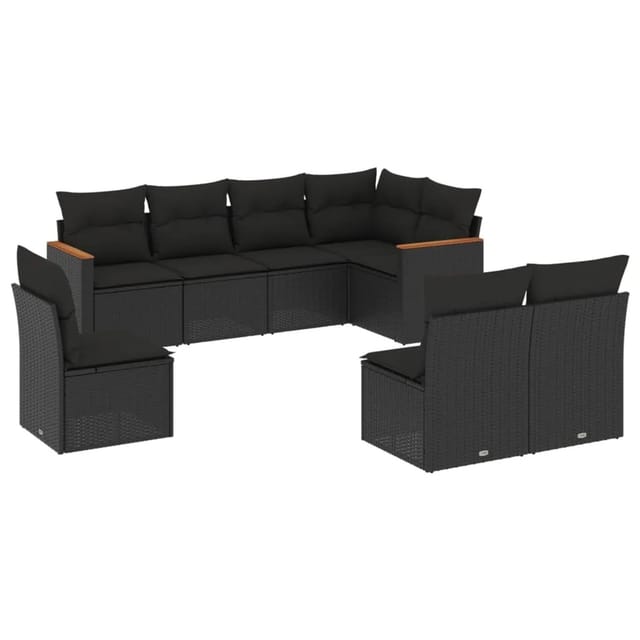 vidaXL 8-tlg Garten-Sofagarnitur mit Kissen Schwarz Poly Rattan Modell 94