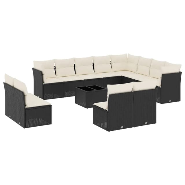 vidaXL 13-tlg Garten-Sofagarnitur mit Kissen Schwarz Poly Rattan Modell 48
