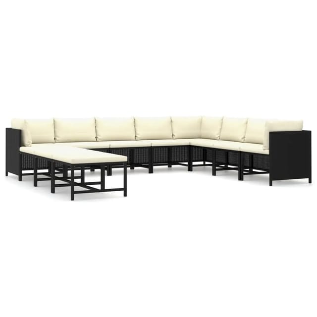 vidaXL 11-tlg Garten-Lounge-Set mit Kissen Poly Rattan Schwarz Modell 2