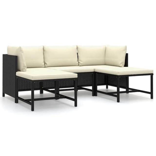 vidaXL 5-tlg Garten-Lounge-Set mit Kissen Poly Rattan Schwarz Modell 3