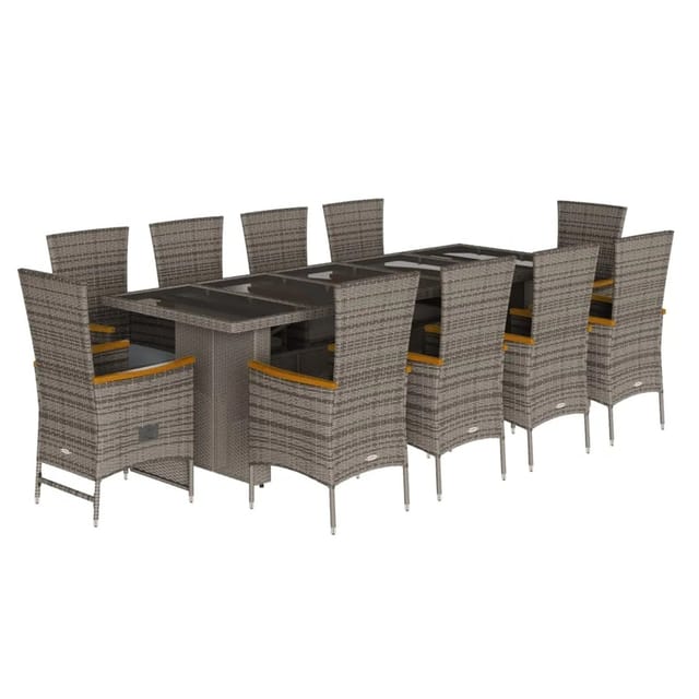 vidaXL 11-tlg Garten-Essgruppe mit Kissen Grau Poly Rattan Modell 30
