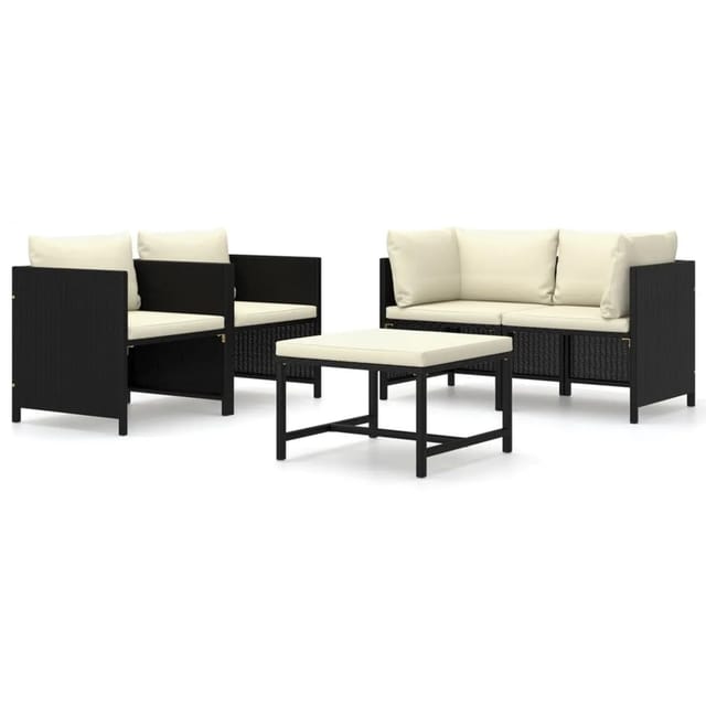 vidaXL 5-tlg Garten-Lounge-Set mit Kissen Poly Rattan Schwarz Modell 4