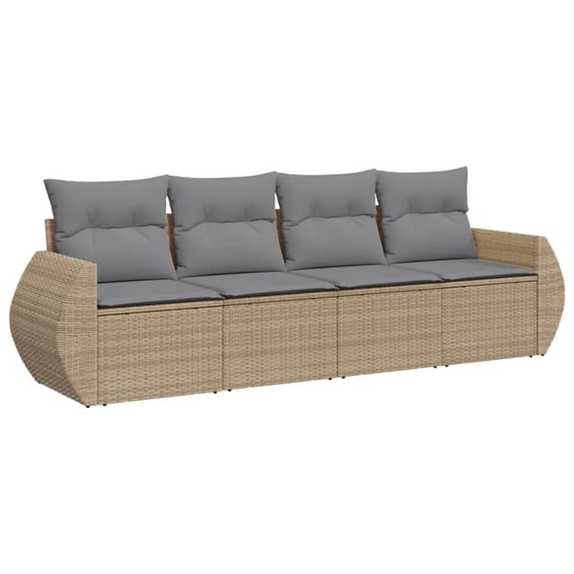 vidaXL 4-tlg Garten-Sofagarnitur mit Kissen Beige Poly Rattan Modell 42