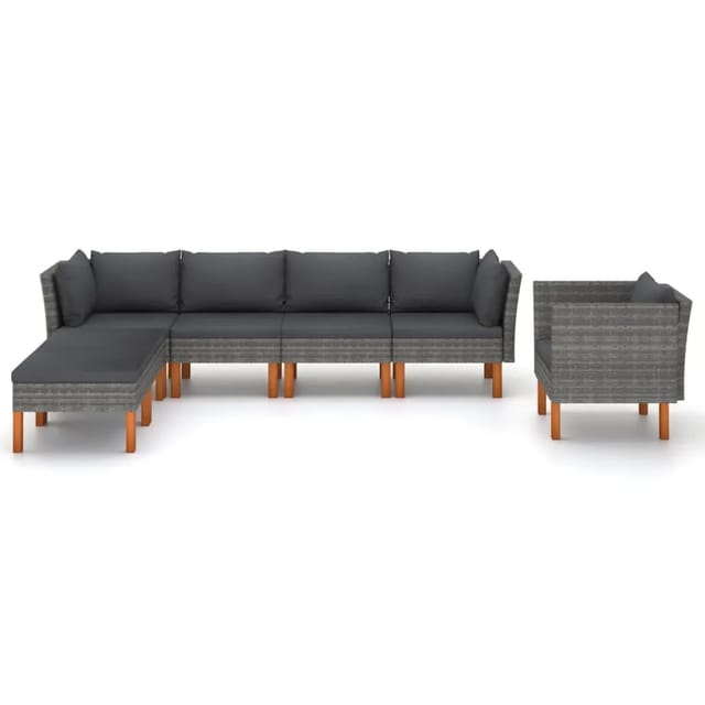 vidaXL 7-tlg Garten-Lounge-Set Poly Rattan und Eukalyptusholz Grau