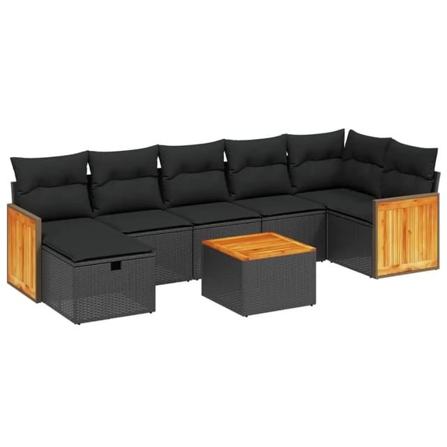 vidaXL 8-tlg Garten-Sofagarnitur mit Kissen Schwarz Poly Rattan Modell 172