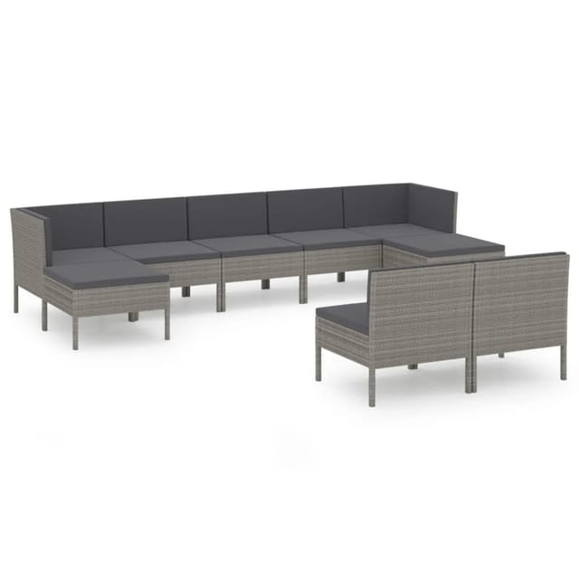 vidaXL 9-tlg Garten-Lounge-Set mit Auflagen Poly Rattan Grau Modell 11