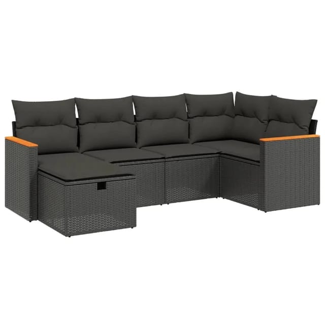 vidaXL 6-tlg Garten-Sofagarnitur mit Kissen Schwarz Poly Rattan Modell 167