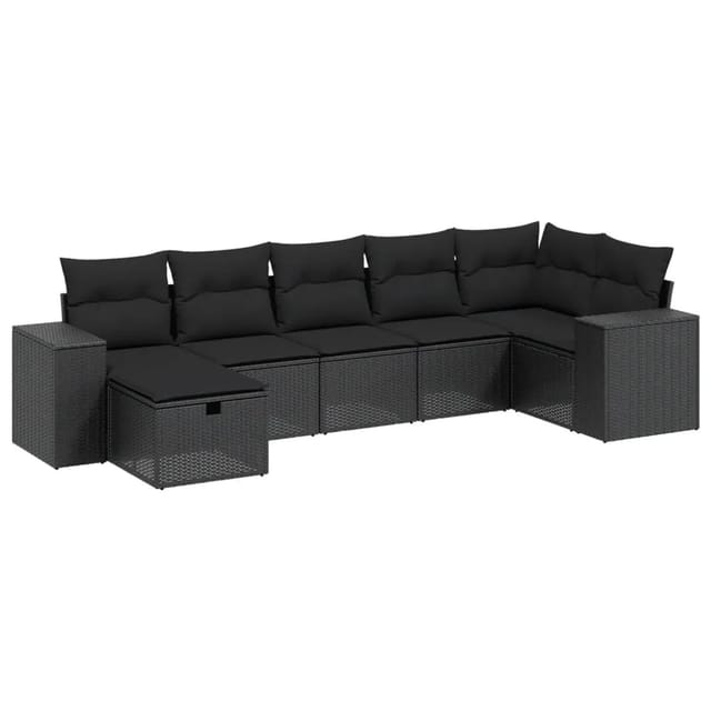 vidaXL 7-tlg Garten-Sofagarnitur mit Kissen Schwarz Poly Rattan Modell 179