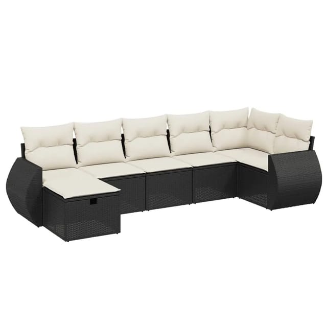vidaXL 7-tlg Garten-Sofagarnitur mit Kissen Schwarz Poly Rattan Modell 196