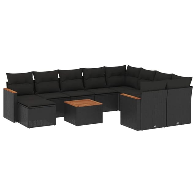 vidaXL 11-tlg Garten-Sofagarnitur mit Kissen Schwarz Poly Rattan Modell 86
