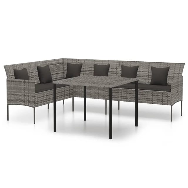vidaXL 2-tlg Garten-Essgruppe mit Kissen Grau Poly Rattan Modell 1
