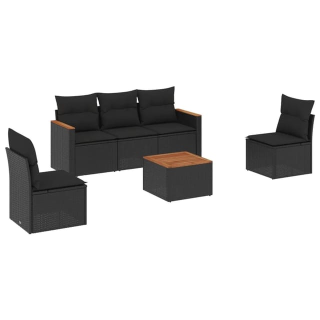 vidaXL 6-tlg Garten-Sofagarnitur mit Kissen Schwarz Poly Rattan Modell 101