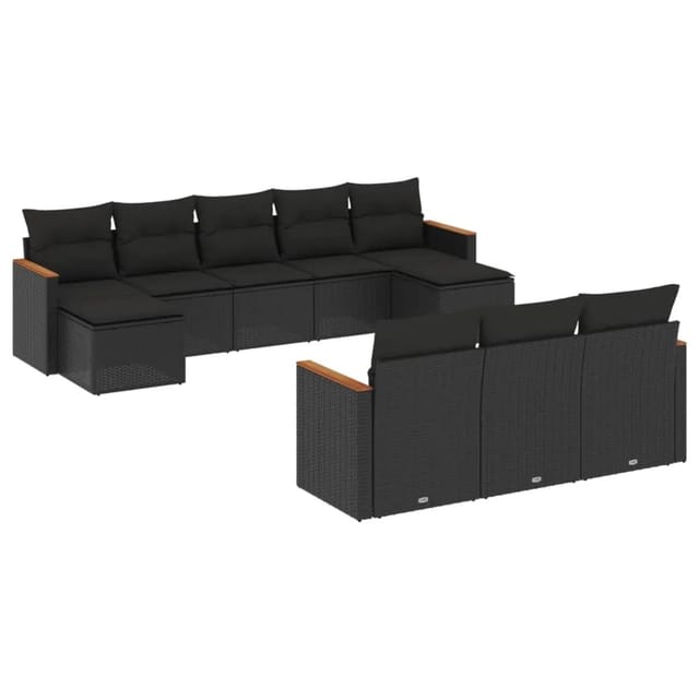 vidaXL 10-tlg Garten-Sofagarnitur mit Kissen Schwarz Poly Rattan Modell 133
